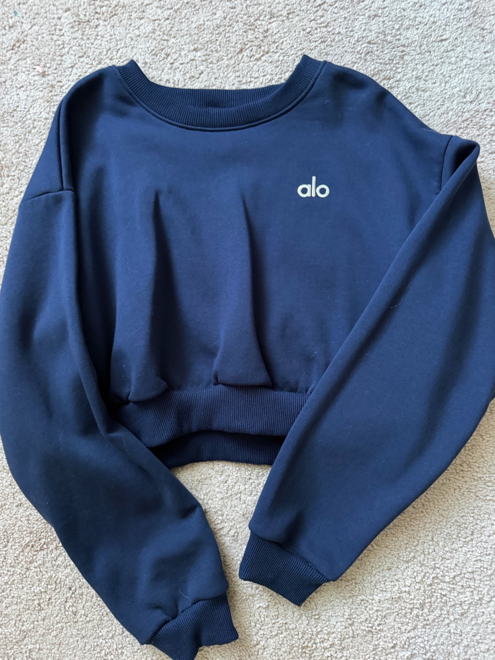 ALO Yoga woman’s Navy Crewneck Sweatshirt with Chrome Embroidery - Picture 8 of 8